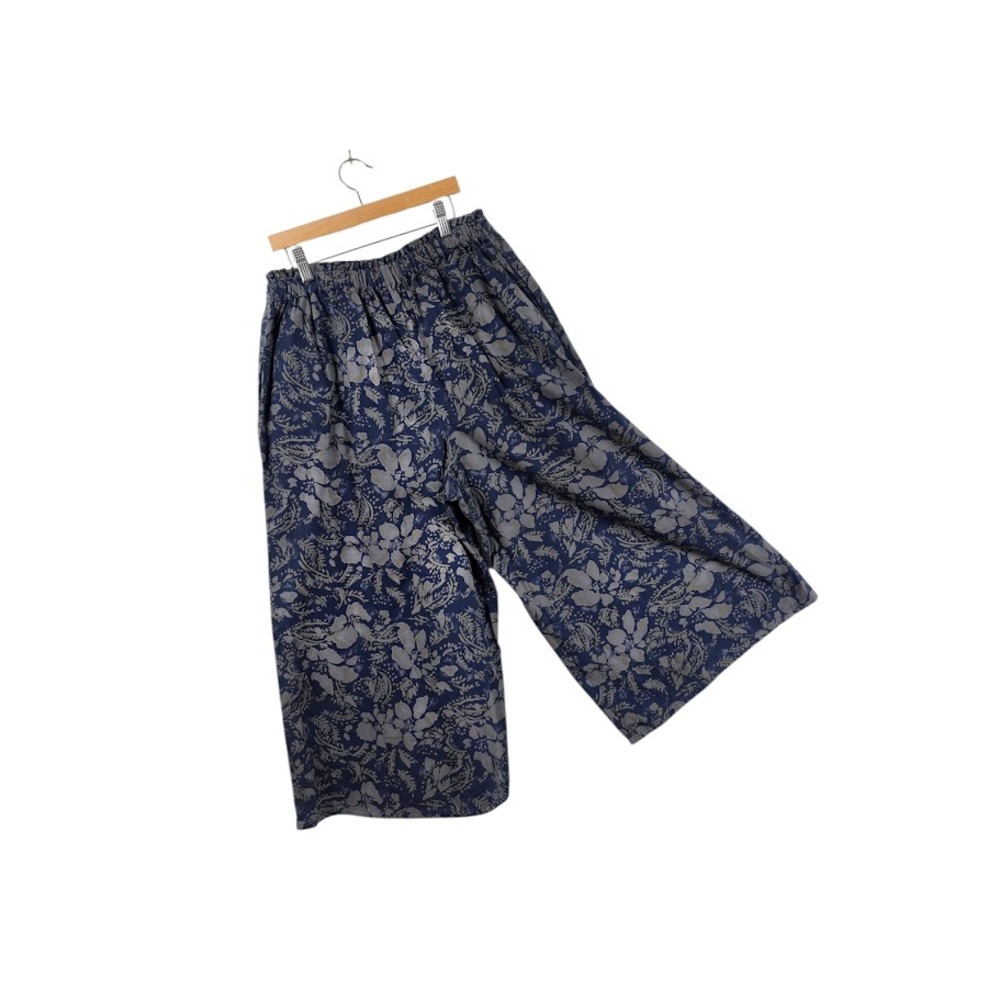 Culottes Wide Leg Pants Womens M/L Blue Floral India Cotton Culottes Boho